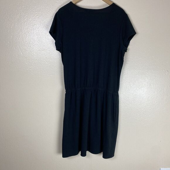 Toad & Co XL Dress Mini Hemp Blend Blouson Black Short Sleeve Shift Sheath - Picture 2 of 5